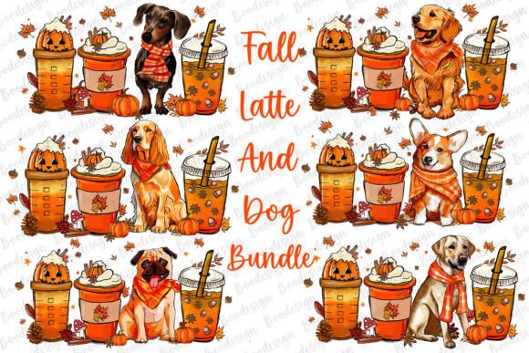 Autumn Fall Coffee Cup with Dog Bundle: Graphics for Crafts