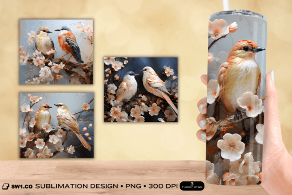 Bird Skinny Tumbler Wrap Sublimation PNG: Graphics for Crafts-Driven Branding