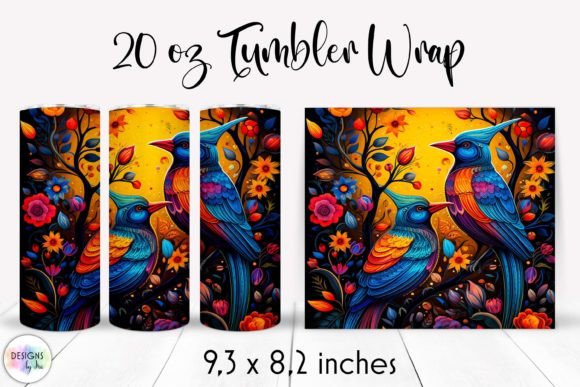 Birds with Flowers Folk Tumbler Wrap: Graphics & Tumbler Wraps