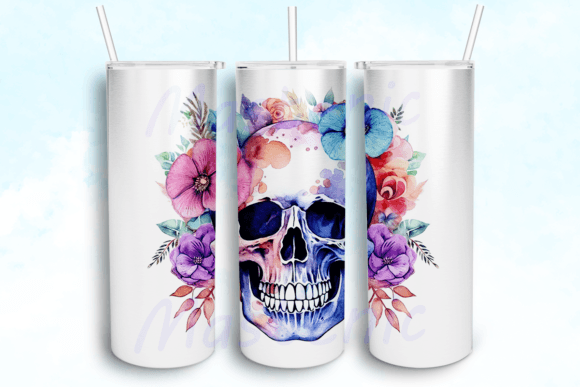 Boho Skull Skeleton with Flowers Tumbler Graphics