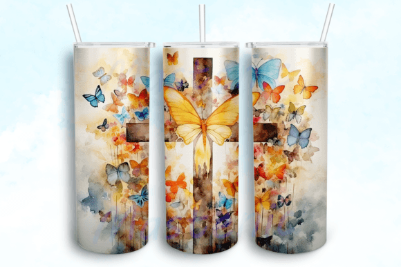 Boho Watercolor Wooden Cross Tumbler Graphics for Crafts