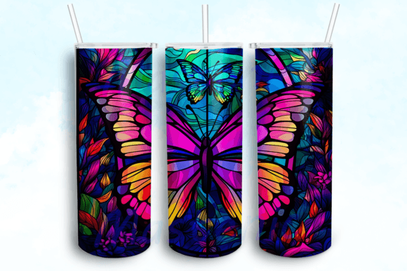 Butterflies Rainbows 20oz Skinny Tumbler Graphics