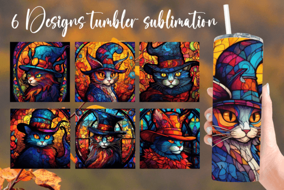 Cat Stained Glass Tumbler Sublimation: Graphics for Crafts & Content