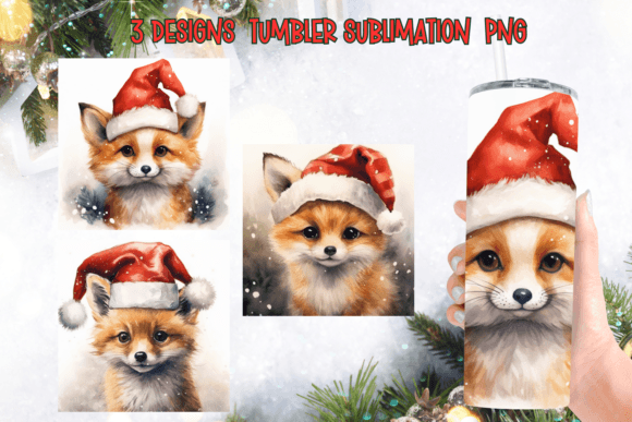 Christmas Santa Fox Tumbler Sublimation Graphics