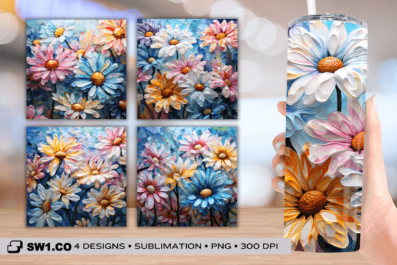 Daisies Acrylic Painting Tumbler Wrap: Graphics for Crafts & Content