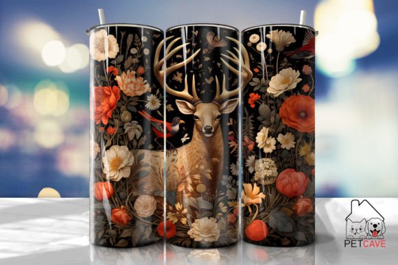 Deer and Flower Art Tumbler 20oz Graphics for Crafts