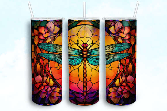 Dragonfly with Flowers 20oz Tumbler Graphics for Crafts