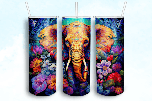 Elephant with Flowers Tumbler PNG: Graphics for Crafts & Branding