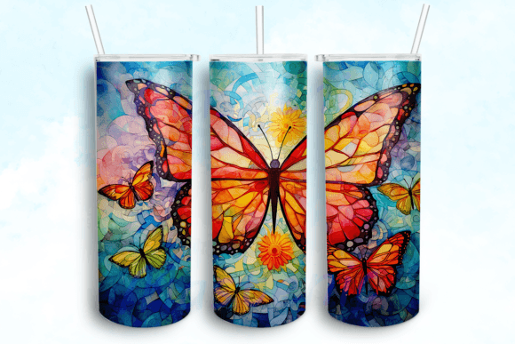 Flower and Butterfly Tumbler PNG: Graphics for Crafts & Branding