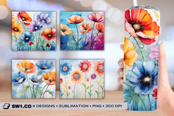 Flowers Painting Tumbler Sublimation PNG: Graphics for Crafts Sellers