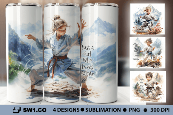 Karate Girl Tumbler Sublimation Wrap PNG for Crafts & Graphics