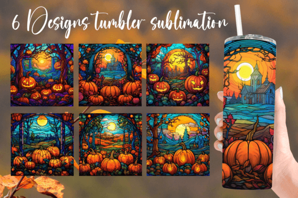 Pumpkin Stained Glass Tumbler Graphics for Crafts