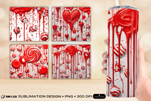 Red Candy Tumbler Wrap Sublimation PNG: Graphics for Crafts-Driven Branding