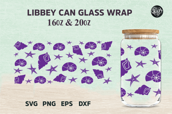 Seashell Libbey Glass Can SVG: Tumbler Wraps & Graphics