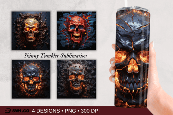Skull Fire Tumbler Sublimation Wrap PNG for Crafts & Graphics