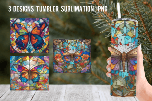 Stained Glass Butterflies Tumbler Wrap: Graphics for Crafts & Content