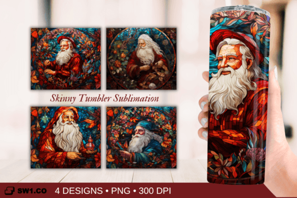 Stained Glass Santa Christmas Tumbler Graphics