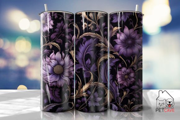Vintage Purple Flower Tumbler 4 Graphics for Crafts