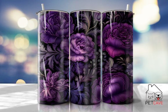 Vintage Purple Flower Tumbler 5 Graphics for Crafts