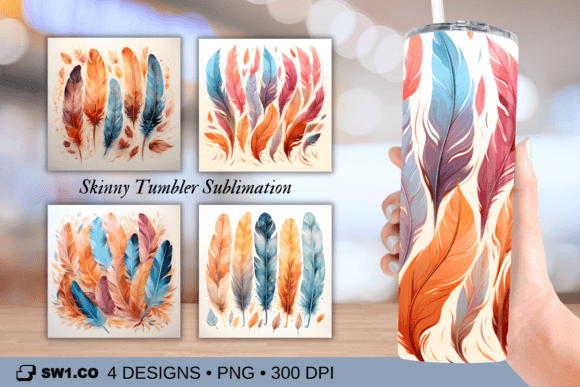 Watercolor Feather Tumbler Sublimation: Graphics for Crafts & Content